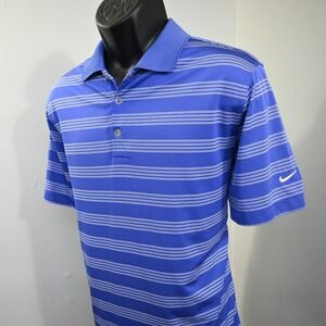 Nike Tour Performance Golf Polo Mens Medium Blue Striped Dri Fit Short Sleeve